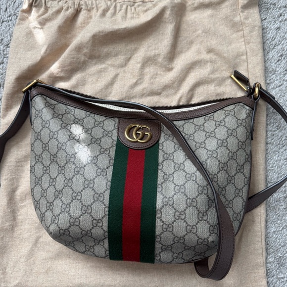 Gucci Beige GG Pattern Shoulder Bag with Red and Green Stripe - Picture 11 of 17